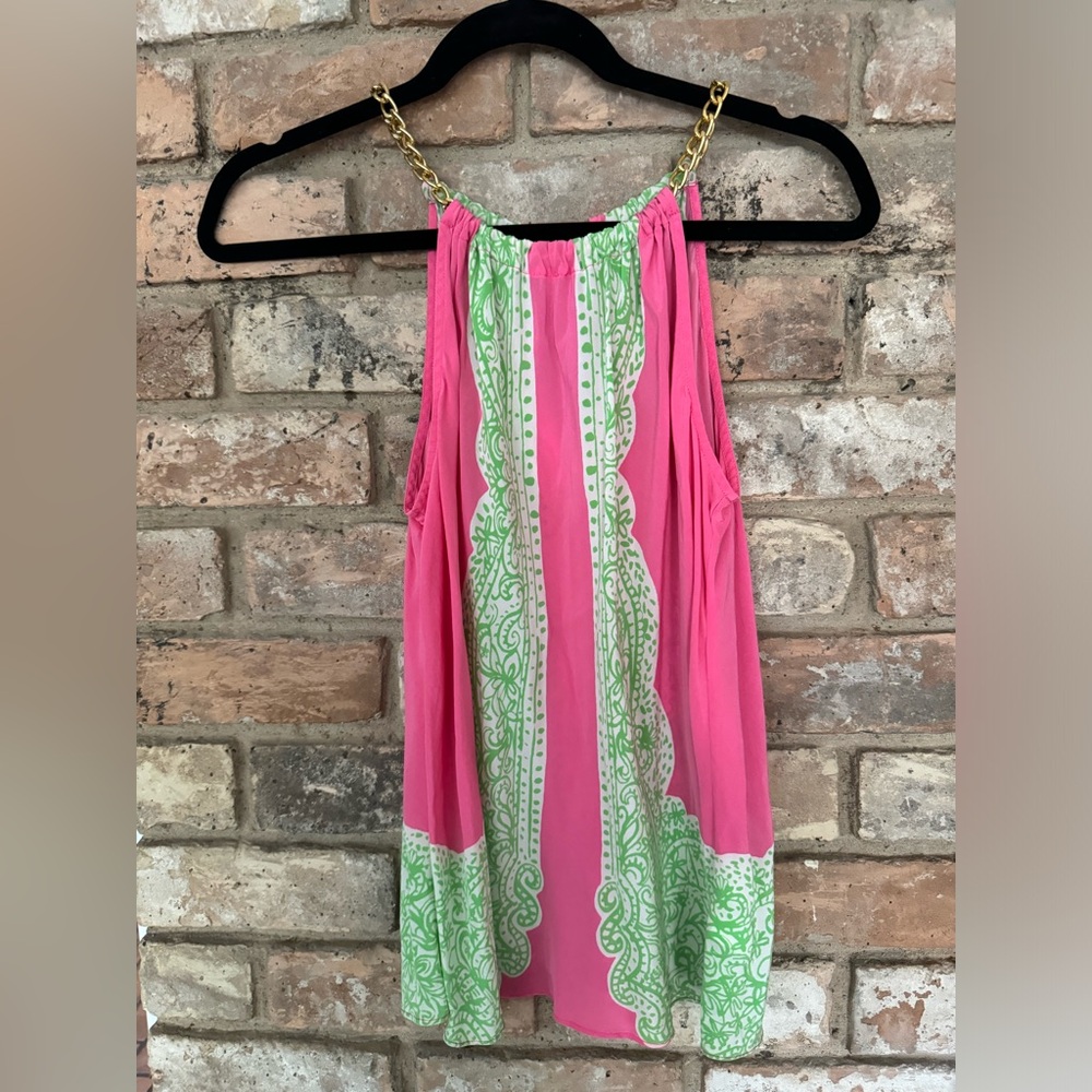 Lilly Pulitzer silk tank size s gold chain detail